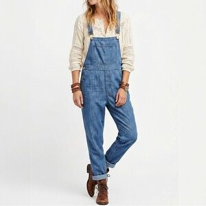 Linen WEWOREWHAT Basic Overall Chambray Relax Taper Jumpsuit Effortlessly Chic